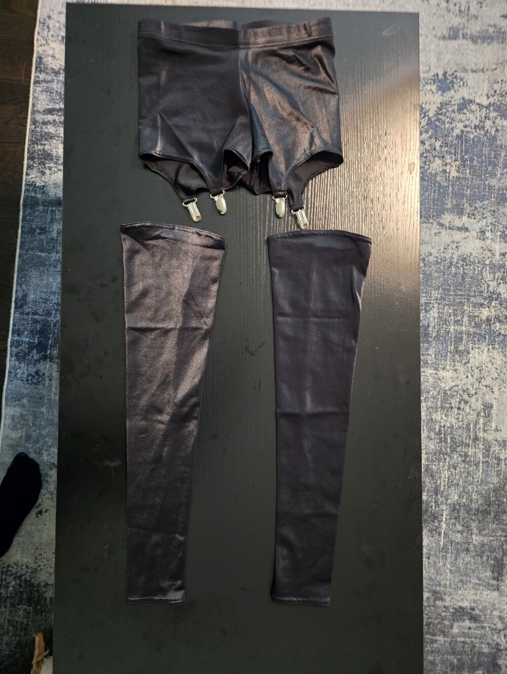 Blackmilk Black Shiny Wet Look Suspender Leggings